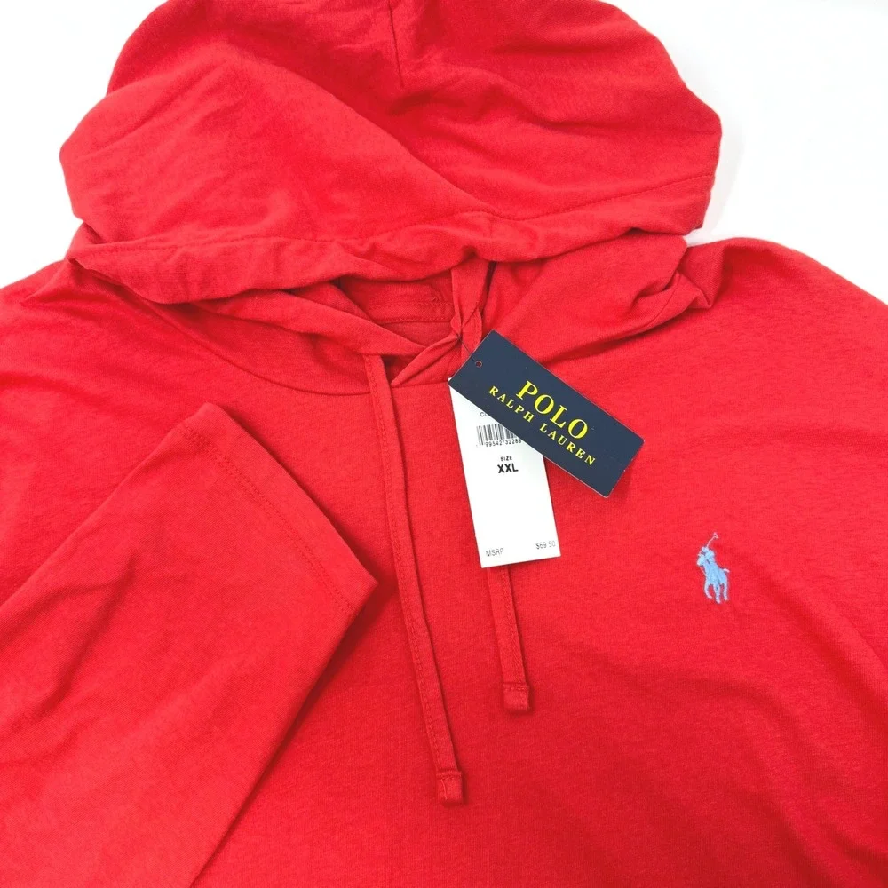 Polo Ralph Lauren Mens XXL Red Cotton Jersey Hoodie Long Sleeve Tee NEW